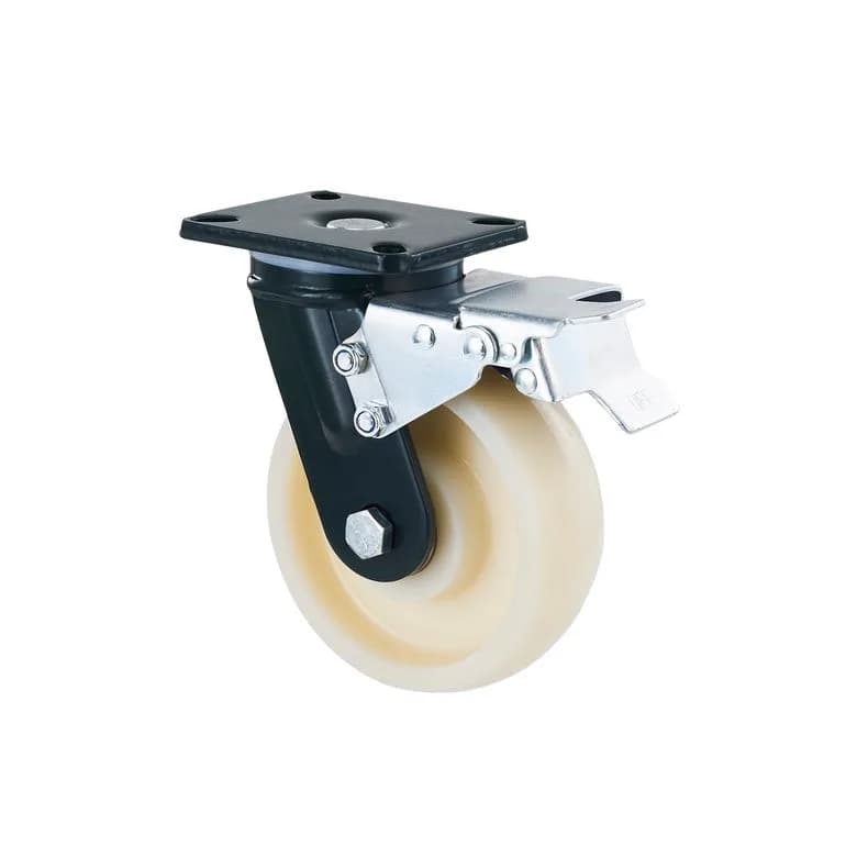 Cast Nylon Wheel with Heavy Duty Mild Forged Steel Castor, Brake, 600kgs