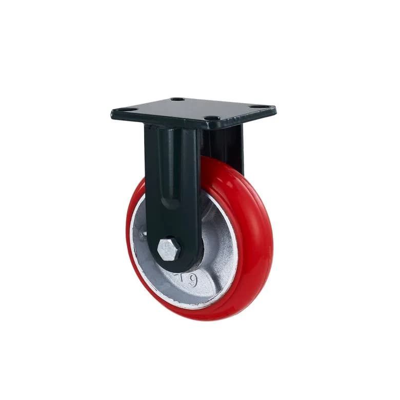 Red PU (Cast Iron Core) Wheel with Heavy Duty Mild Forged Steel Castor, Fixed, 500kgs