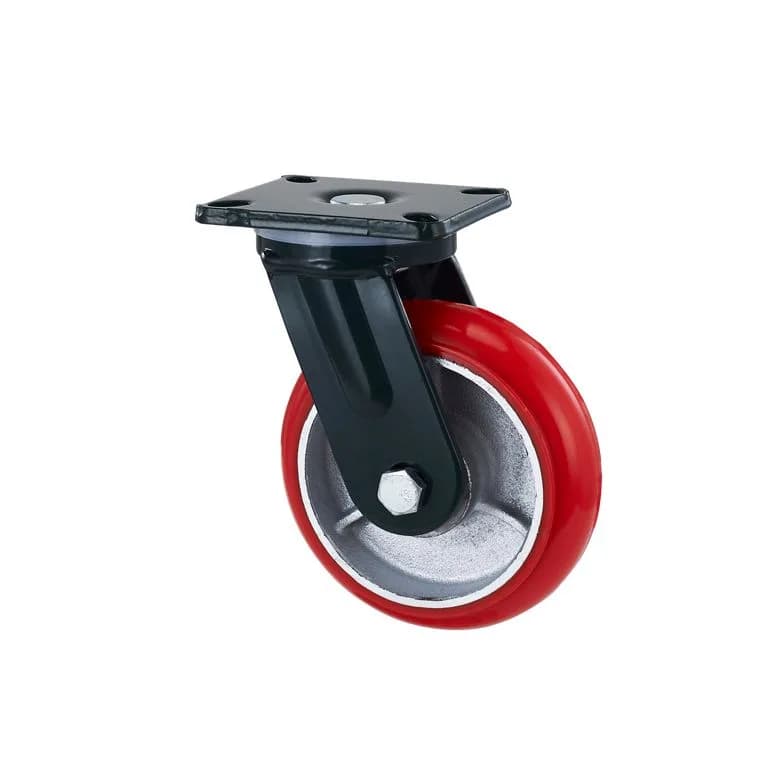 Red PU (Cast Iron Core) Wheel with Heavy Duty Mild Forged Steel Castor, Swivel, 500kgs