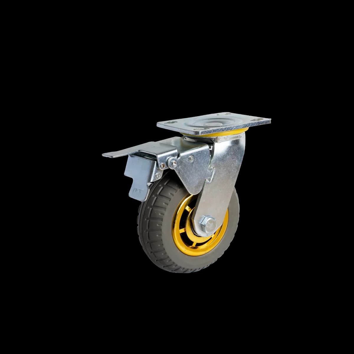 Elastic Rubber Wheel with Mild Steel Fabricated Castor, Brake, 230Kgs