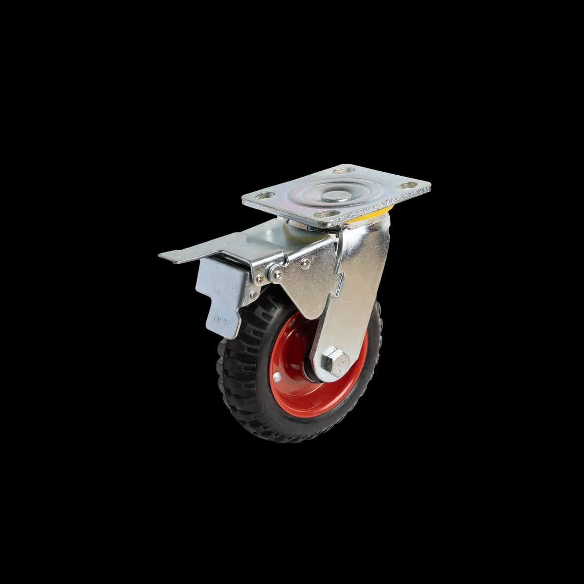 Solid Rubber Wheel with Mild Steel Fabricated Castor, Brake, 160Kgs
