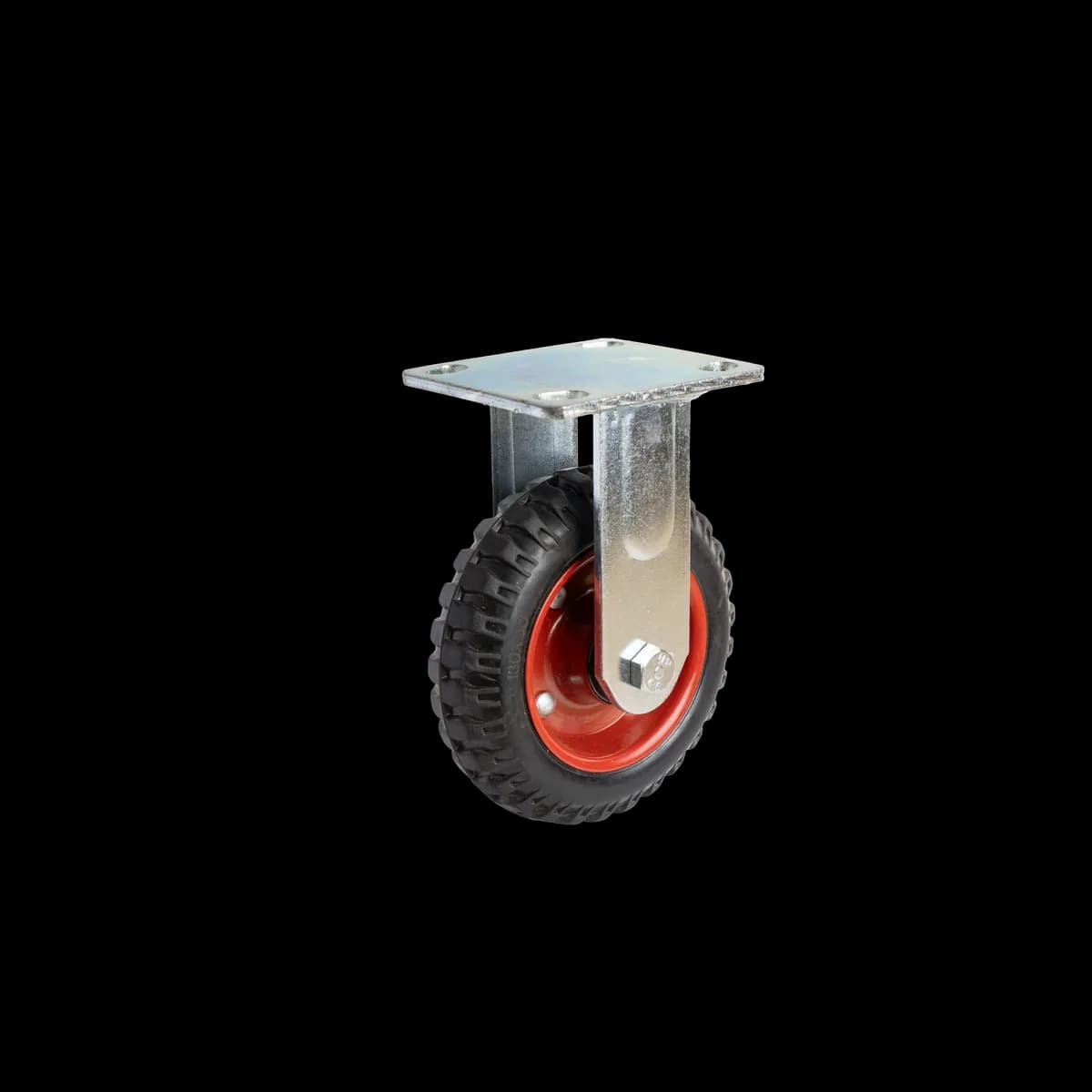 Solid Rubber Wheel with Mild Steel Fabricated Castor, Fixed, 160Kgs