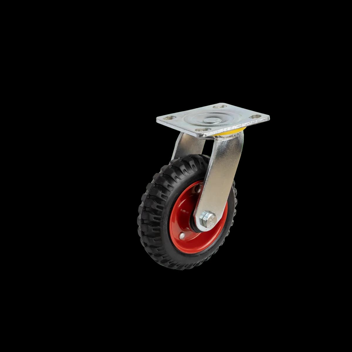 Solid Rubber Wheel with Mild Steel Fabricated Castor, Swivel, 210Kgs