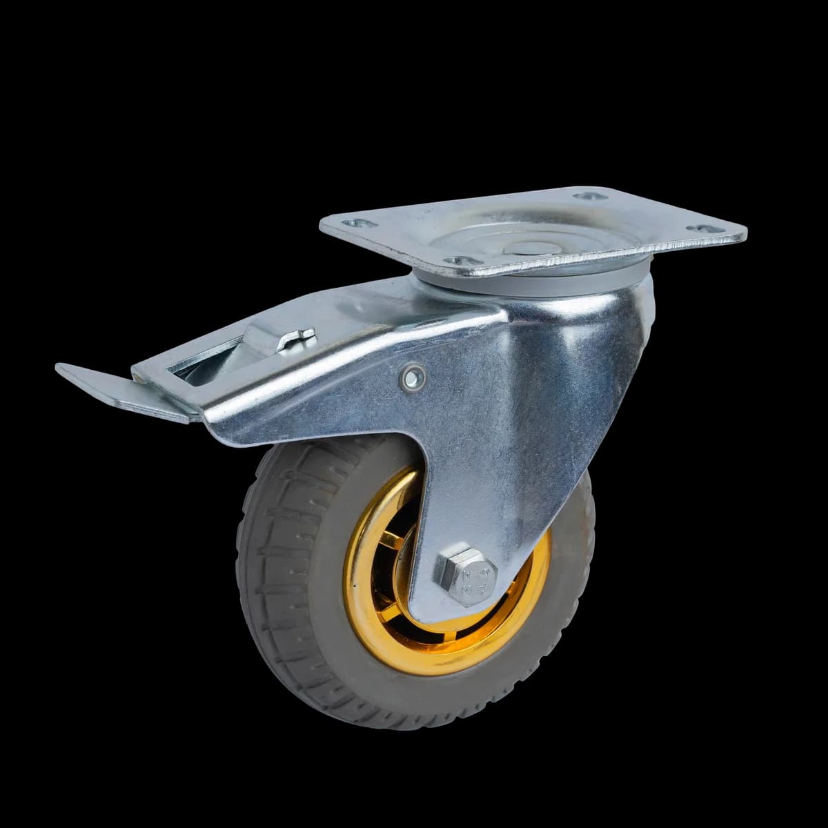 Elastic Rubber Wheel with Pressed Mild Steel Castor, Brake, 180Kgs