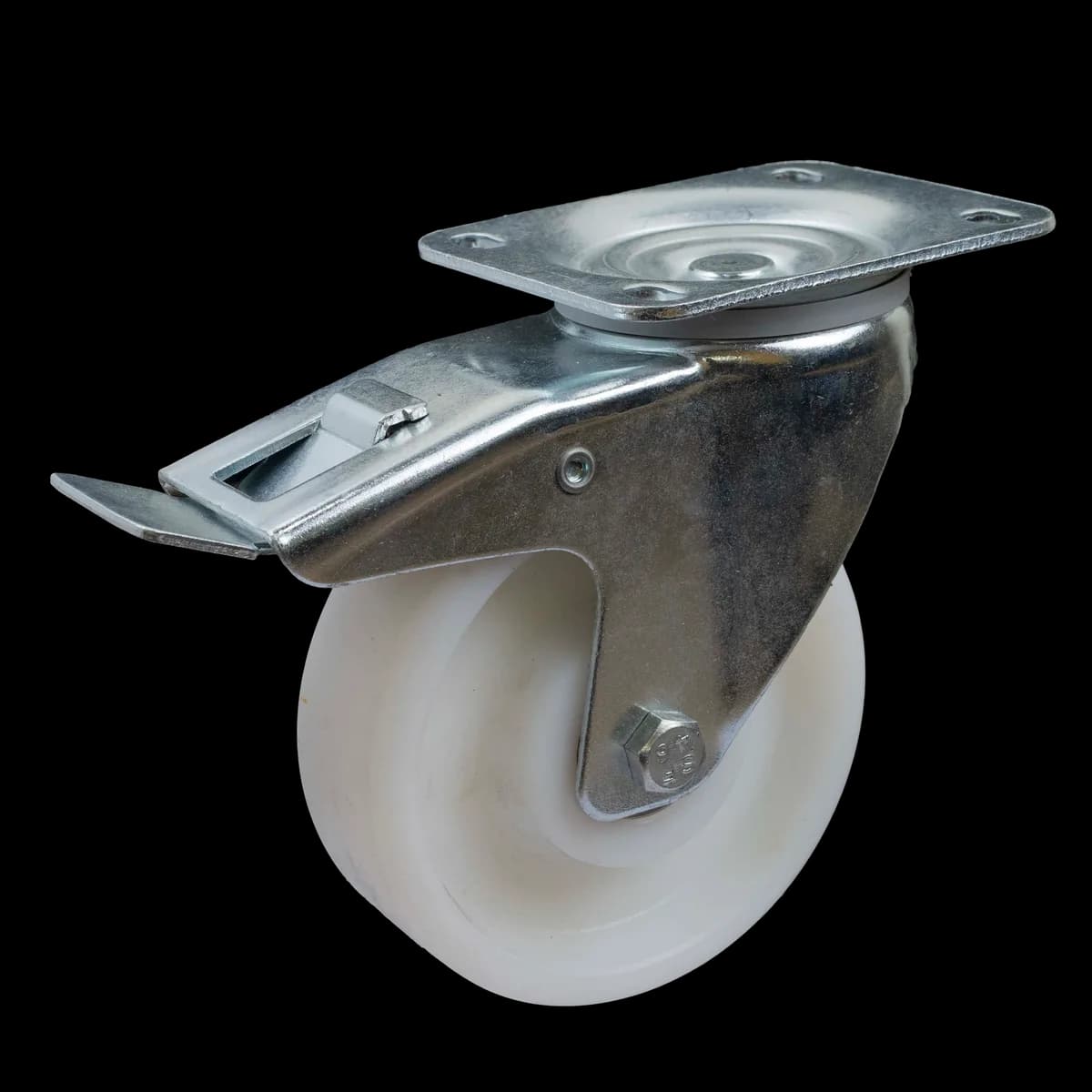 UHMW Polymer I-Type Wheel with Pressed Mild Steel Castor, Brake, 300Kgs
