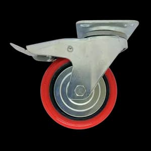 PU castor wheel with pressed steel bracket and brake for industrial trolleys