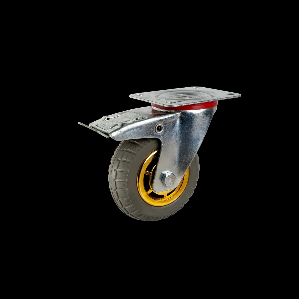 Elastic Rubber Wheel with Pressed Mild Steel Castor, Brake, 250Kgs