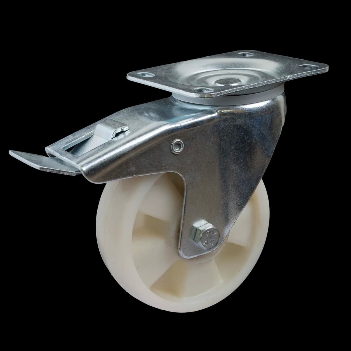 Nylon Wheel with Pressed Mild Steel Castor, Brake, 400Kgs