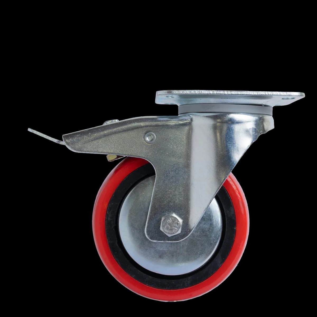 Polyurethane Wheel with Pressed Mild Steel Castor, Brake, 300Kgs
