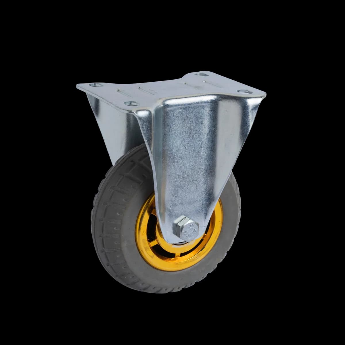 Elastic Rubber Wheel with Pressed Mild Steel Castor, Fixed, 230Kgs