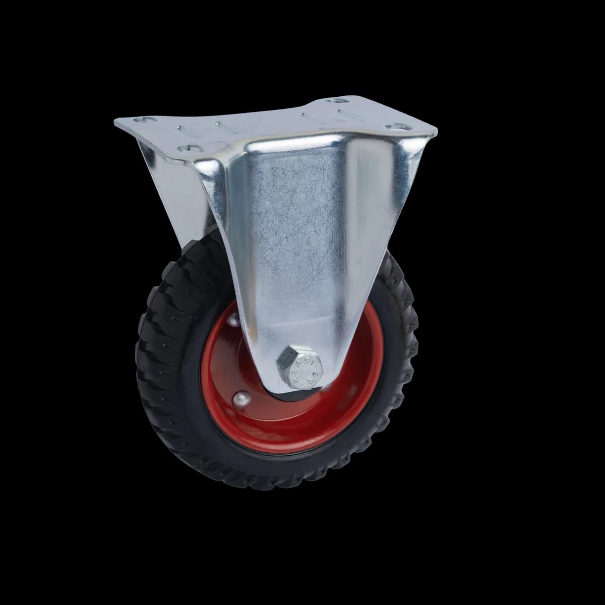 Solid Rubber Wheel with Pressed Mild Steel Castor, Fixed, 160Kgs