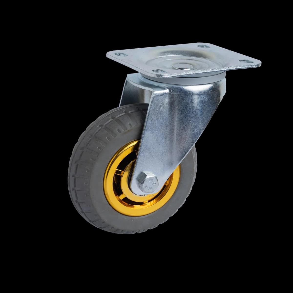 Elastic Rubber Wheel with Pressed Mild Steel Castor, Swivel, 180Kgs