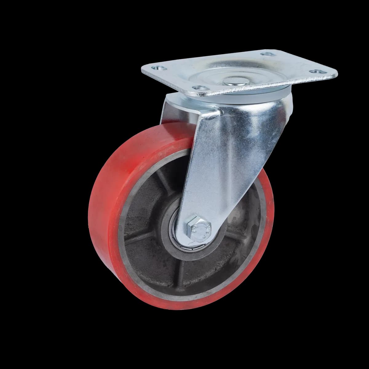 PU Red Wheel with Pressed Mild Steel Castor, Swivel, 250Kgs
