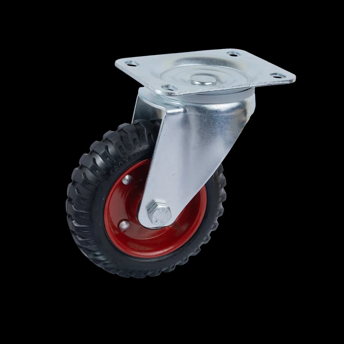 Solid Rubber Wheel with Pressed Mild Steel Castor, Swivel, 210Kgs