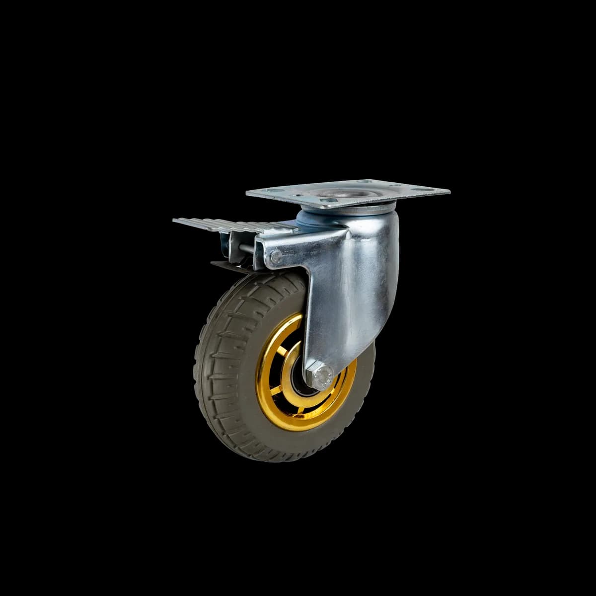 Elastic Rubber Wheel with Pressed Mild Steel I-Let Type Castor, Brake, 150Kgs