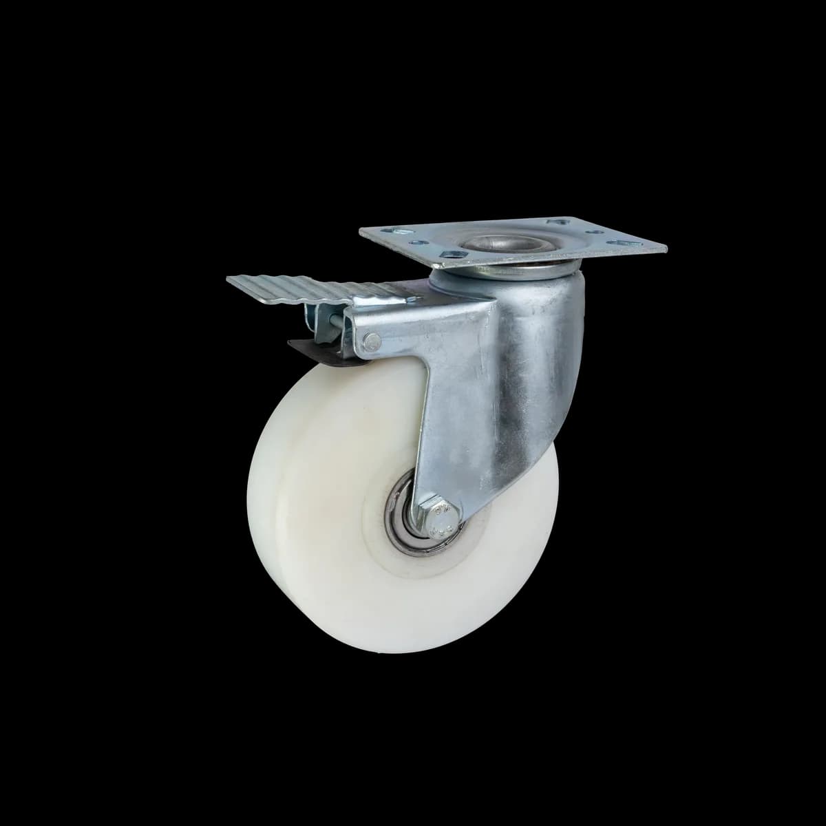UHMW Polymer Solid Wheel with Pressed Mild Steel I-Let Type Castor, Brake, 150Kgs