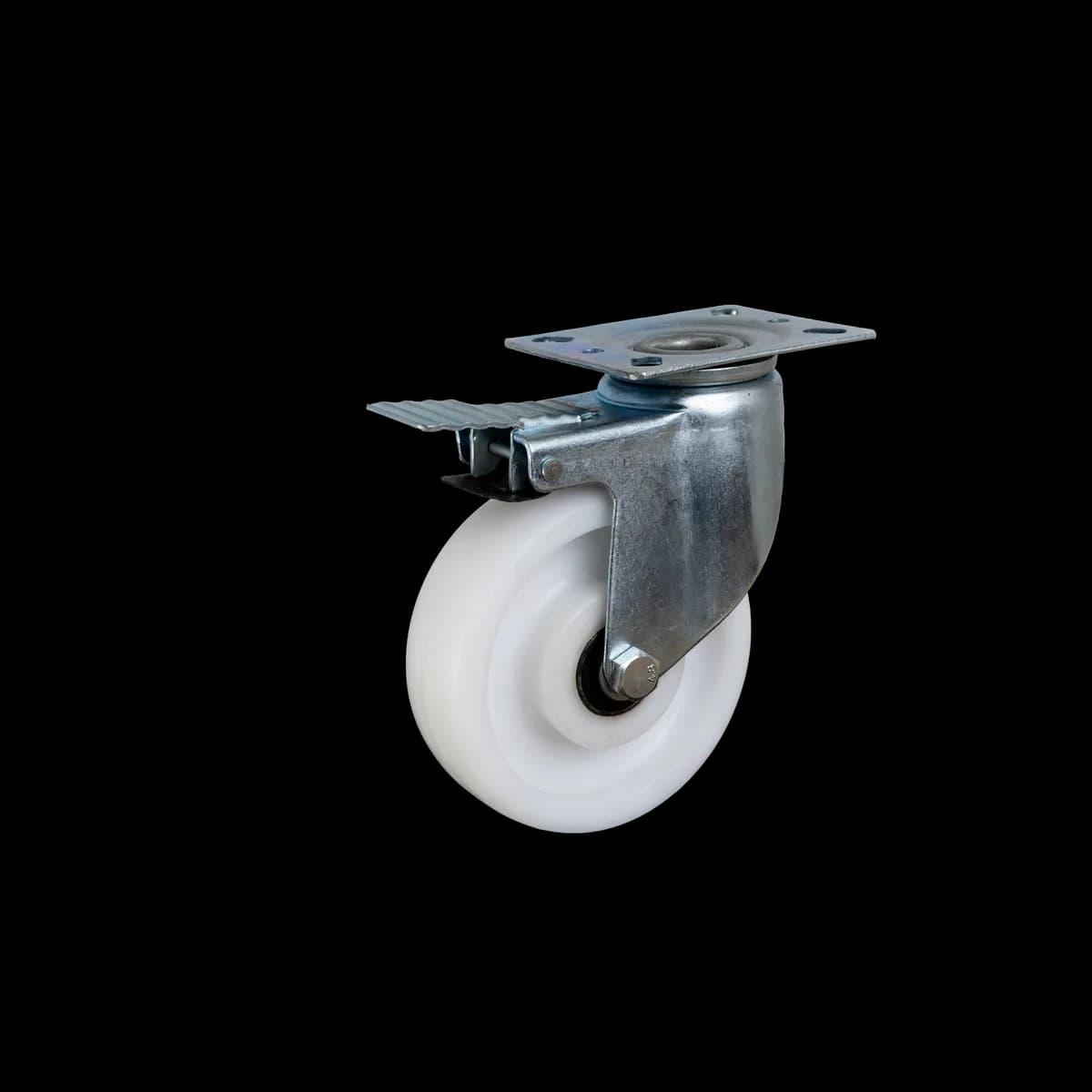 Polypropylene I-Type Wheel with Pressed Mild Steel I-Let Type Castor, Brake, 150Kgs