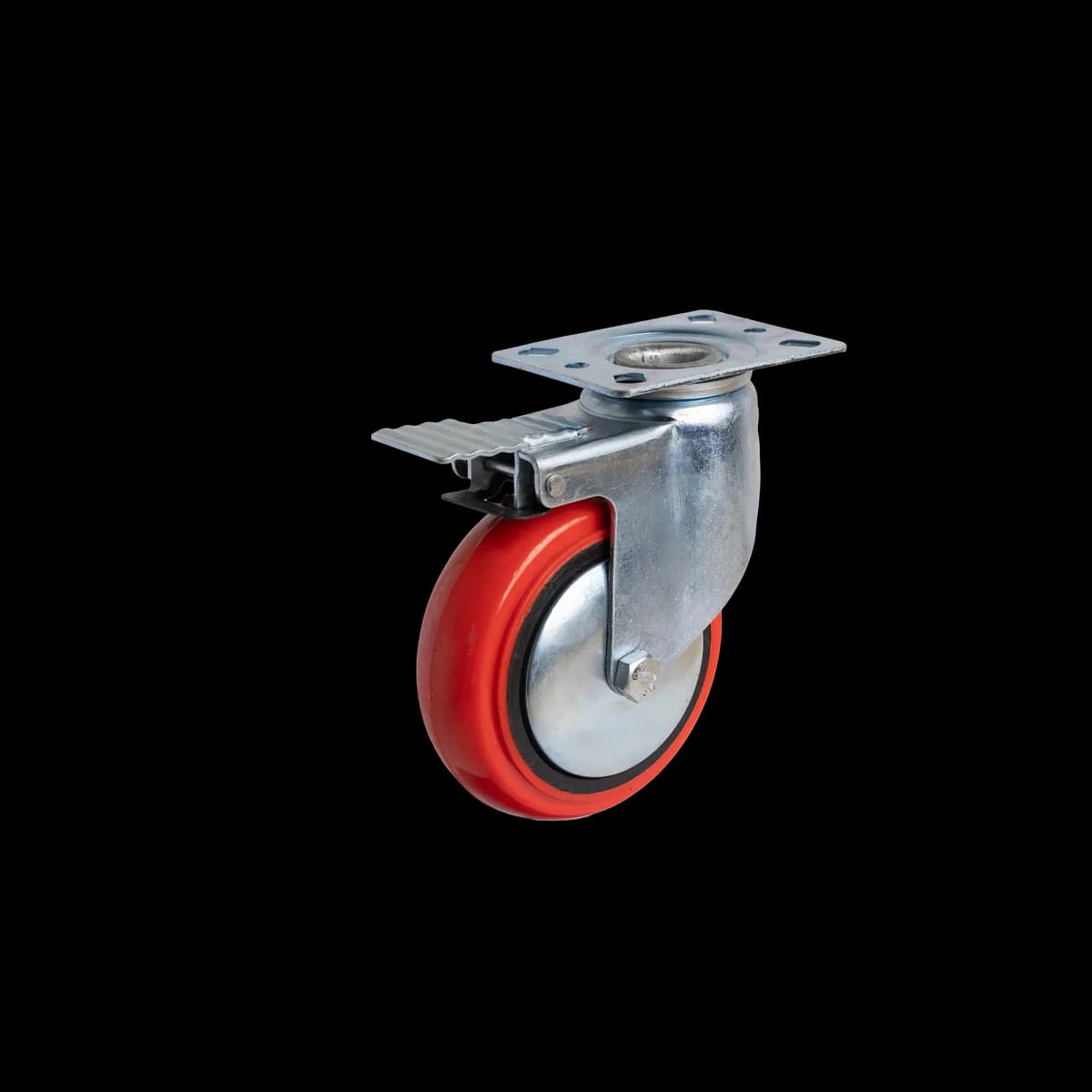 PU Tapered Wheel with Pressed Mild Steel Castor, Brake, 150Kgs