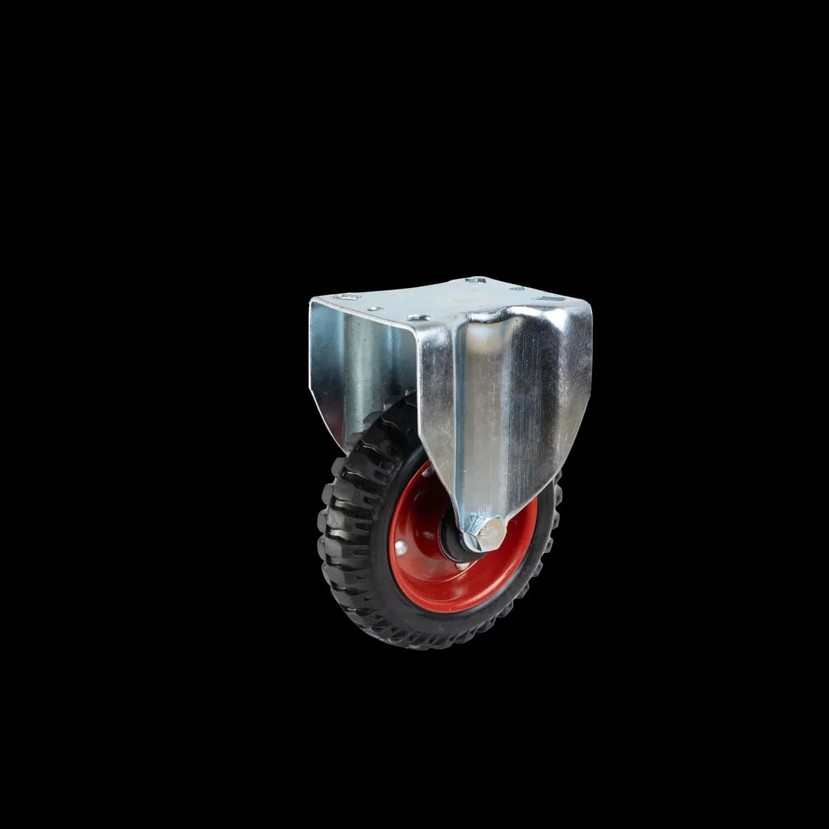 Solid Rubber Wheel with Pressed Mild Steel I-Let Type Castor, Fixed, 180Kgs