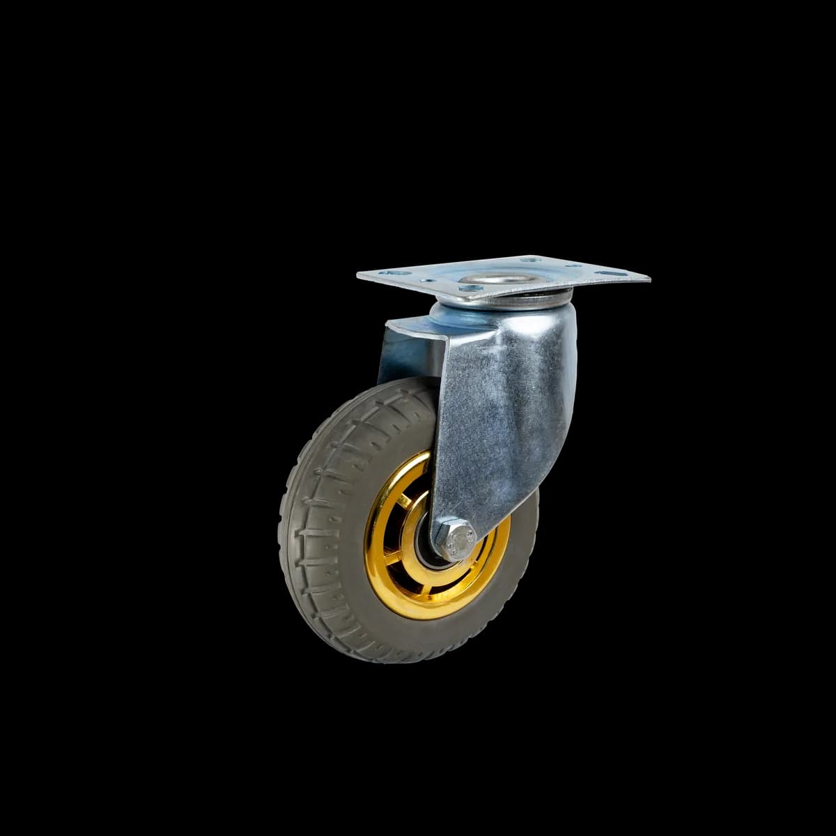 Elastic Rubber Wheel with Pressed Mild Steel I-Let Type Castor, Swivel, 180Kgs