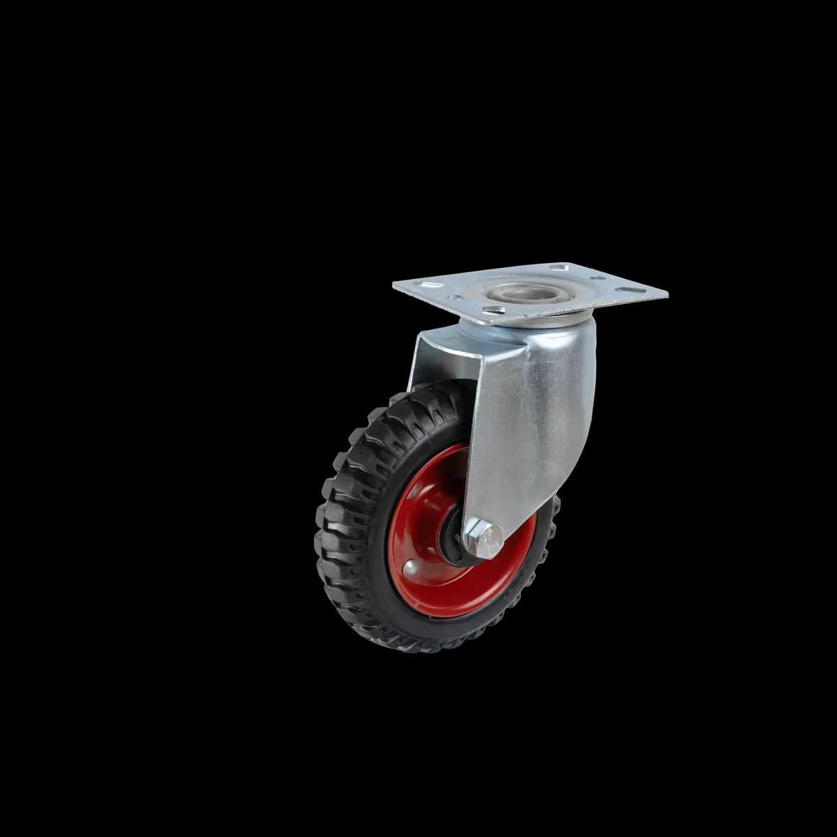 Solid Rubber Wheel with Pressed Mild Steel I-Let Type Castor, Swivel, 180Kgs