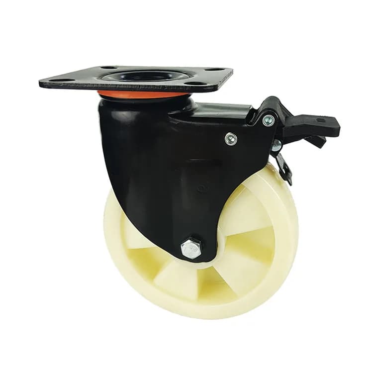 Polypropylene Wheel with Pressed Mild Steel Castor, Brake, 220Kgs