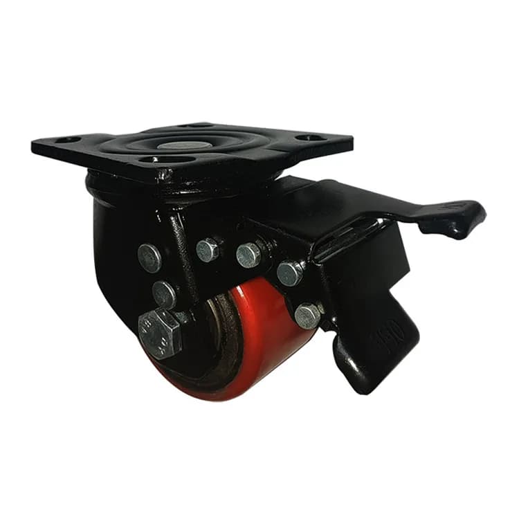 Polyurethane (Cast Iron Core) Wheel with Pressed Mild Steel Castor, Brake, 500Kgs