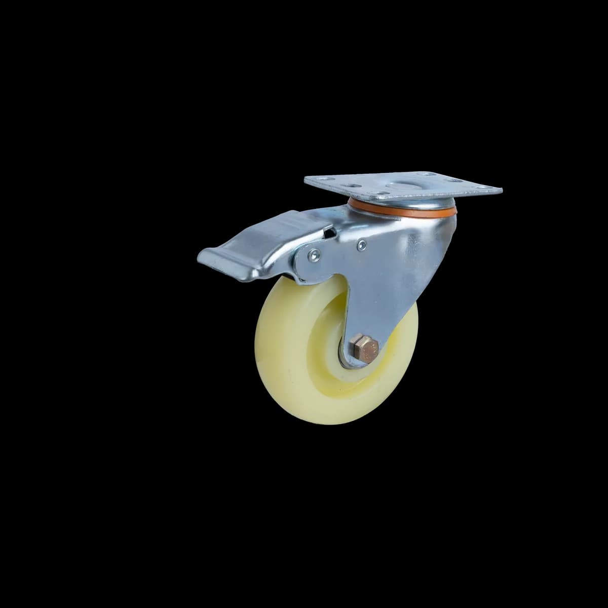 PP castor wheel with pressed steel bracket and brake for industrial trolleys