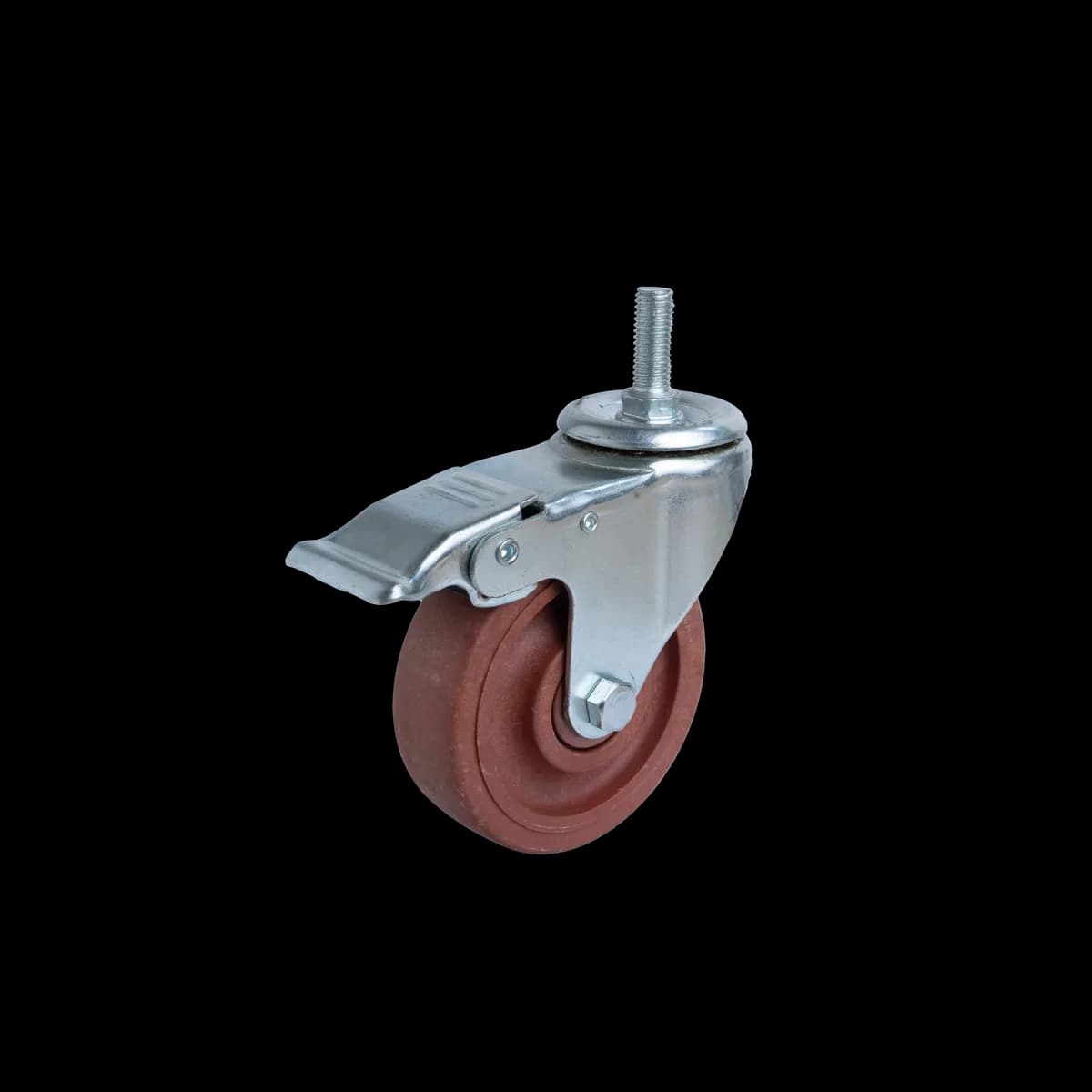 Glass Filled Nylon Wheel with Zinc Plated Pressed Mild Steel Castor, Bolt Brake, 130Kgs