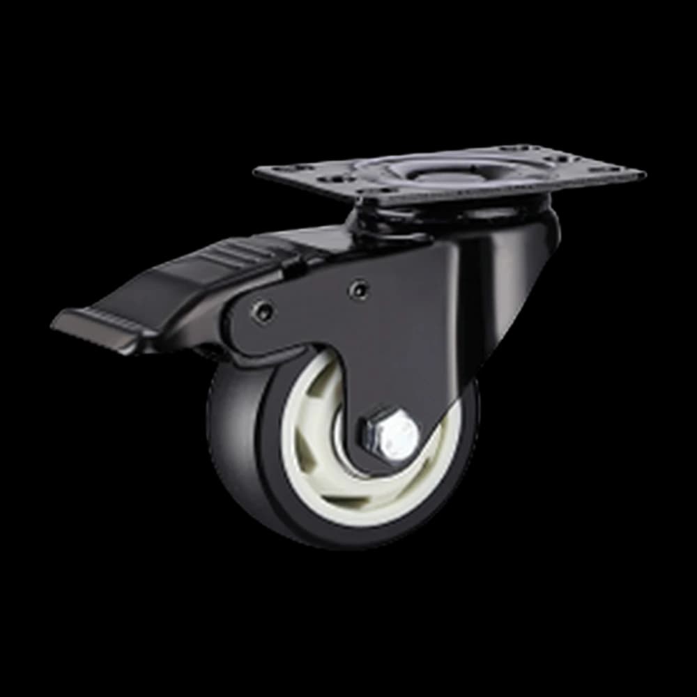 Black Polyurethane Wheel with Pressed Steel Castor, Brake, 100Kgs
