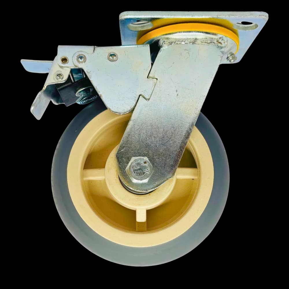 TPR castor wheel brake with fabricated steel bracket, 230Kgs