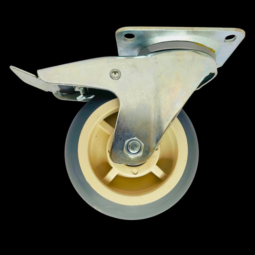 TPR castor wheel brake with pressed steel bracket, 280Kgs