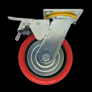 PU castor wheel and brake for industrial trolleys